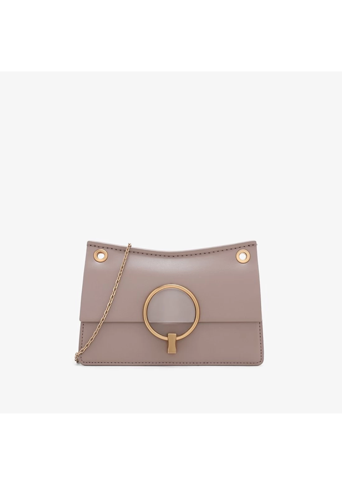 Charles Keith Metal Half Round Lady Chain Shoulder Bag Taupe Up To
