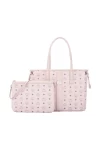 MCM Liz Visetos Soft Pink Printed Logo Reversible Shopping Bag One Shoulder Tote