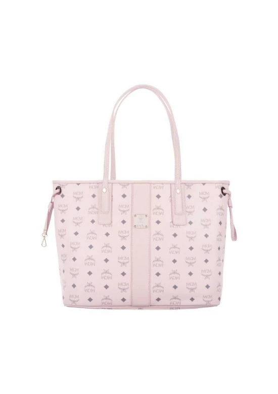 MCM Liz Visetos Soft Pink Printed Logo Reversible Shopping Bag One Shoulder Tote