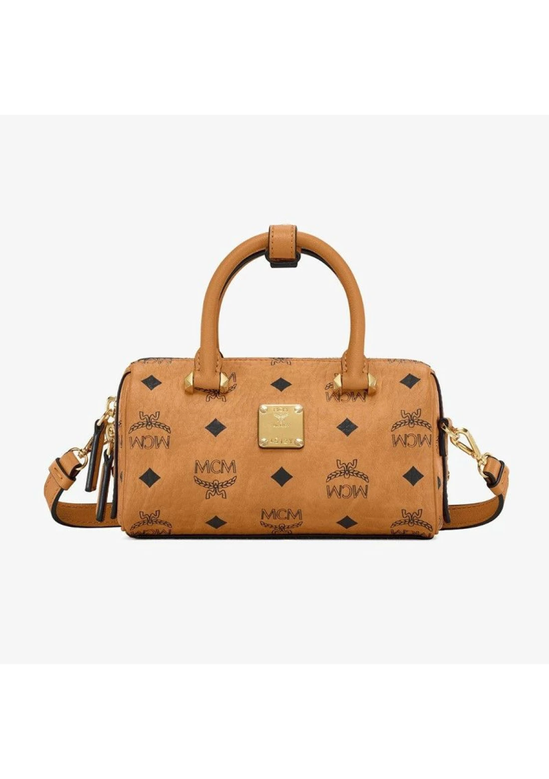 Mcm Signature Monogram Cogna Boston Shoulder Bag