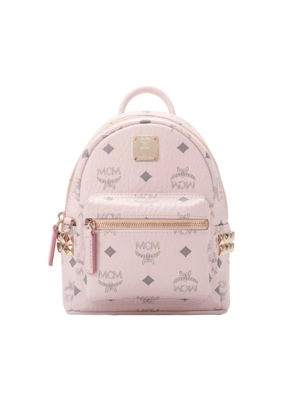 MCM Stark Visetos Series Soft Pink Printed Logo Backpack