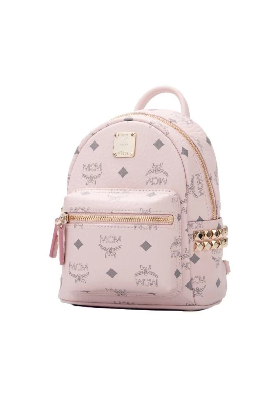 MCM Stark Visetos Series Soft Pink Printed Logo Backpack