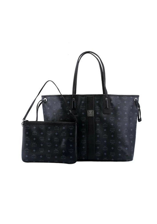 MCM Visetos Black Fabric Reversible Tote Handbag