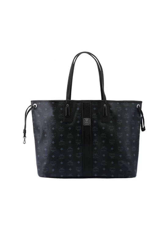 MCM Visetos Black Fabric Reversible Tote Handbag