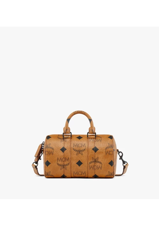 MCM Aren Boston Bag in Small Visetos Cognac Women