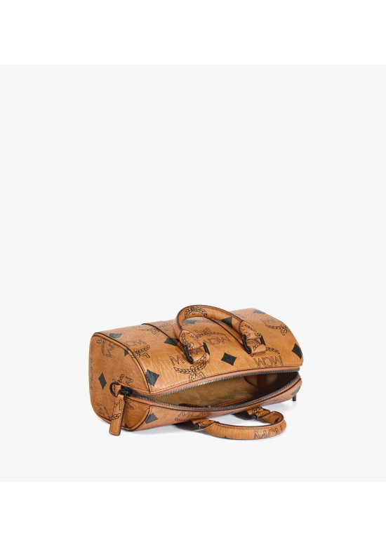 MCM Aren Boston Bag in Small Visetos Cognac Women