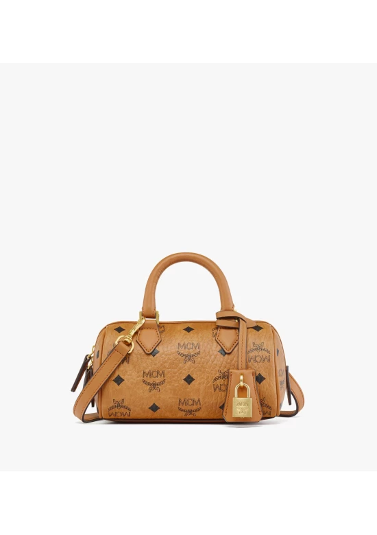 MCM Ella Mini Boston Bag in Visetos Cognac Women