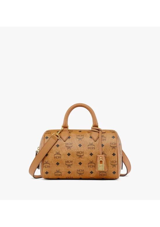 MCM Ella Boston Small Bag in Visetos Cognac Women