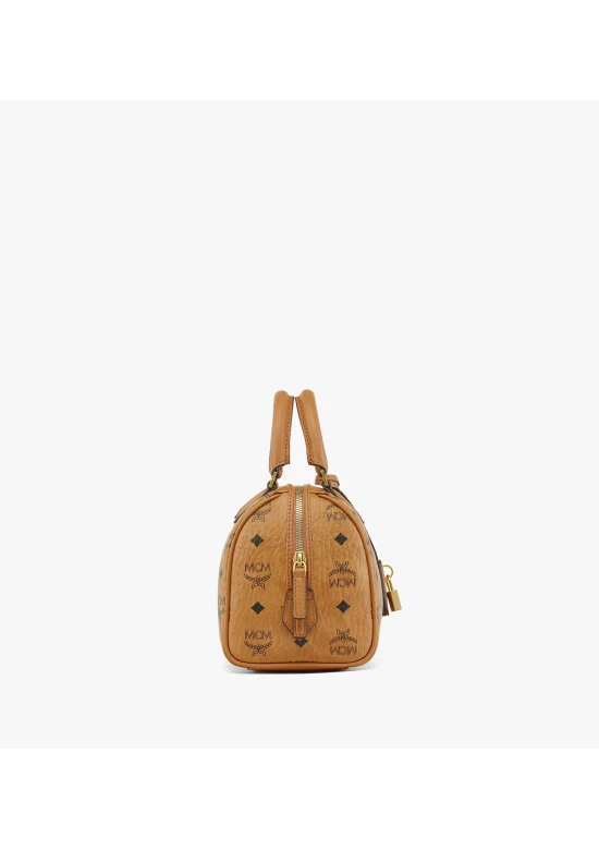 MCM Ella Boston Small Bag in Visetos Cognac Women