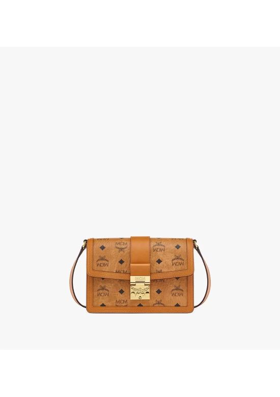 MCM Tracy Shoulder Bag Small in Visetos Cognac Women