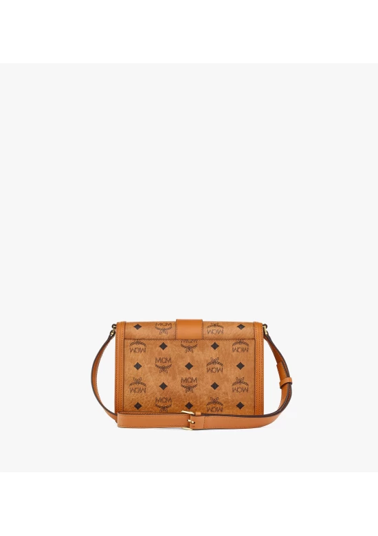 MCM Tracy Shoulder Bag Small in Visetos Cognac Women