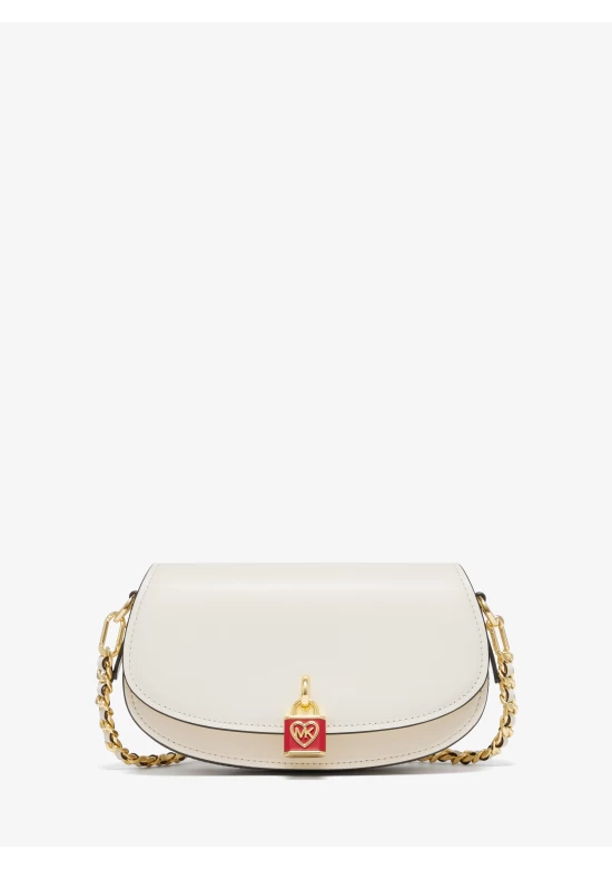 Michael Kors Mila Small Leather Shoulder Bag White Crimson Women