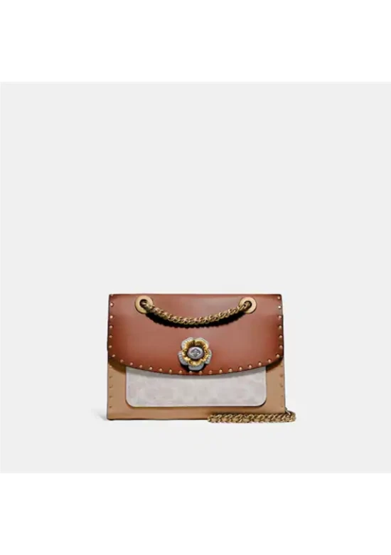Coach Parker with Rivets and Snakeskin Detail Khaki Multi Women