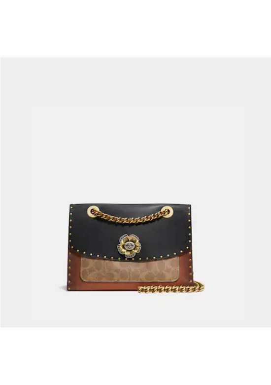 Coach Parker with Rivets and Snakeskin Detail Black Multi Women