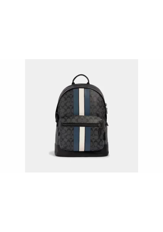 Coach West Backpack in Signature Canvas with Varsity Stripe