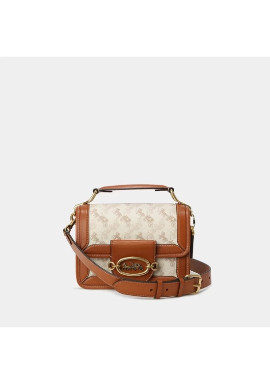 Coach Hero Shoulder Bag with Horse and Carriage Print Beige for Women