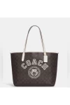 Coach City Tote in Signature Canvas with Varsity Motif Chalk for Women