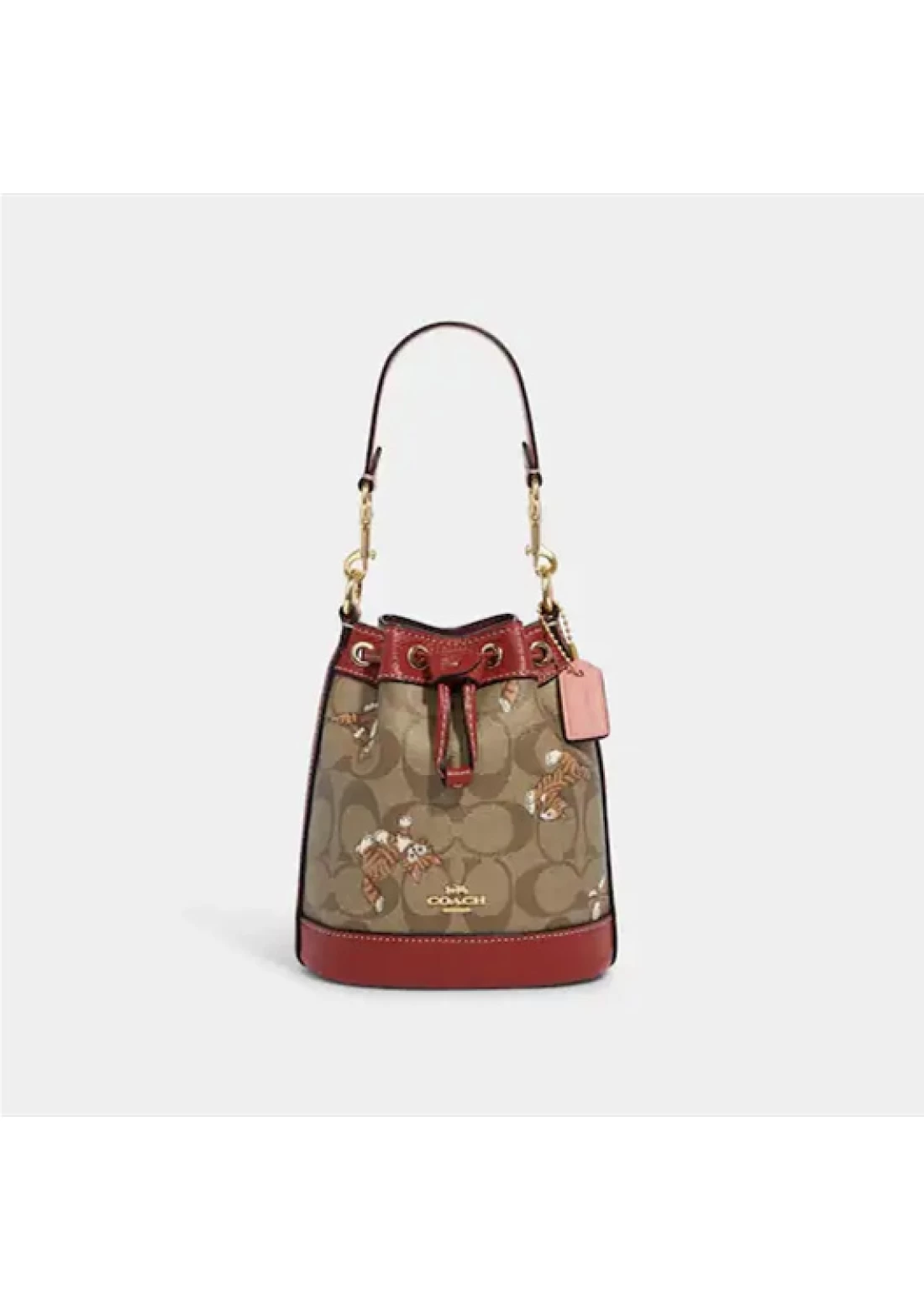 Coach Mini Dempsey Bucket Bag in Signature Canvas with Dancing Kitten Print  for Women