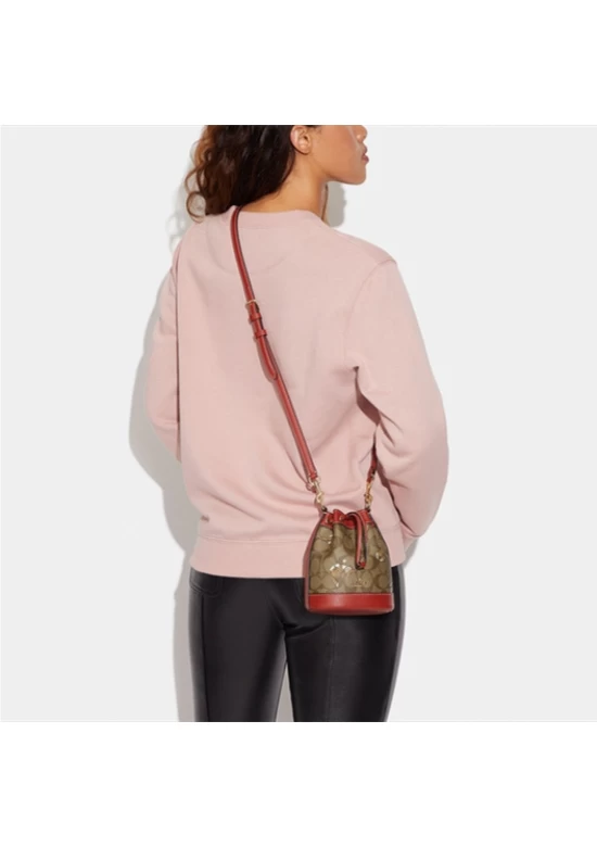 Coach Mini Dempsey Bucket Bag in Signature Canvas with Dancing Kitten Print for Women