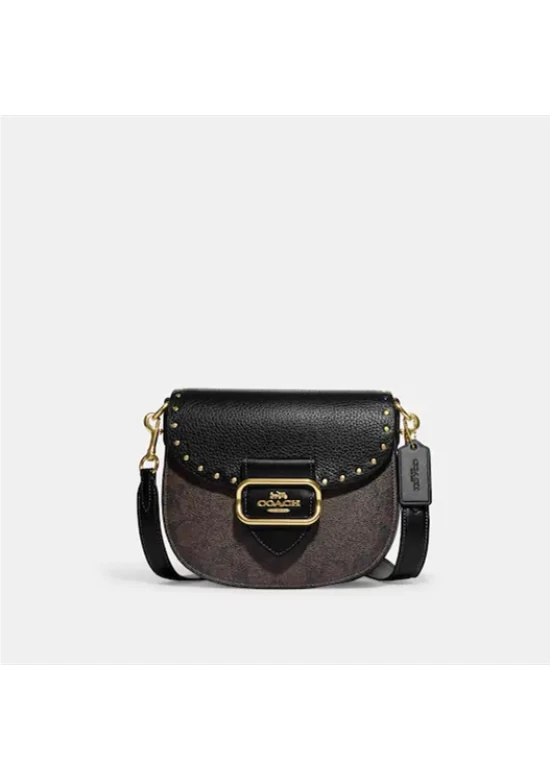 Coach Morgan Saddle Bag In Colorblock Signature Canvas With Rivets for Women