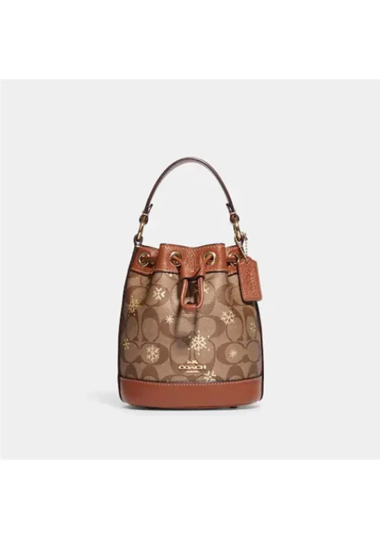 Coach Dempsey Drawstring Bucket Bag 15 in Signature Canvas with Snowflake Print for Women