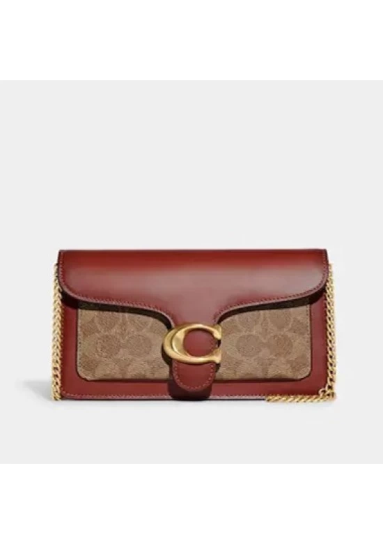 Coach Tabby Chain Clutch In Signature Canvas Brass Tan Rust for Women