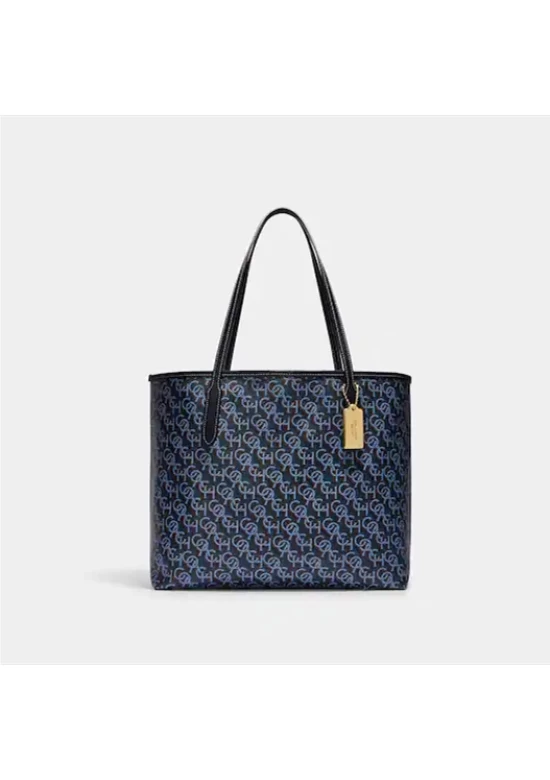 Coach City Tote With Coach Monogram Print Navy for Women