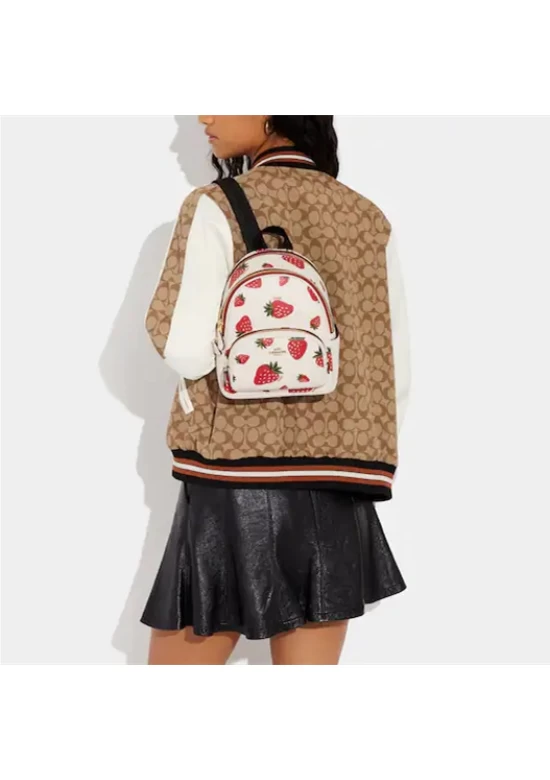 Coach Mini Court Backpack with Wild Strawberry Print Women