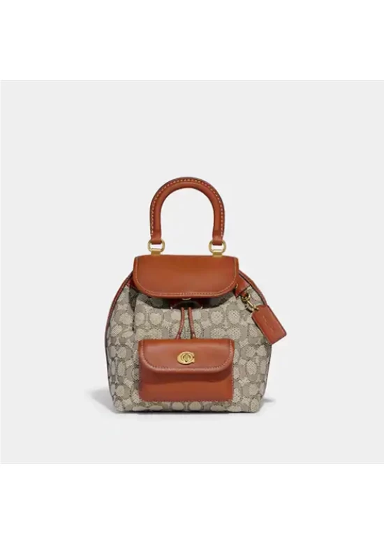 Coach Riya Backpack 21 In Signature Textile Jacquard Brass Cocoa Burnished Amb for Women