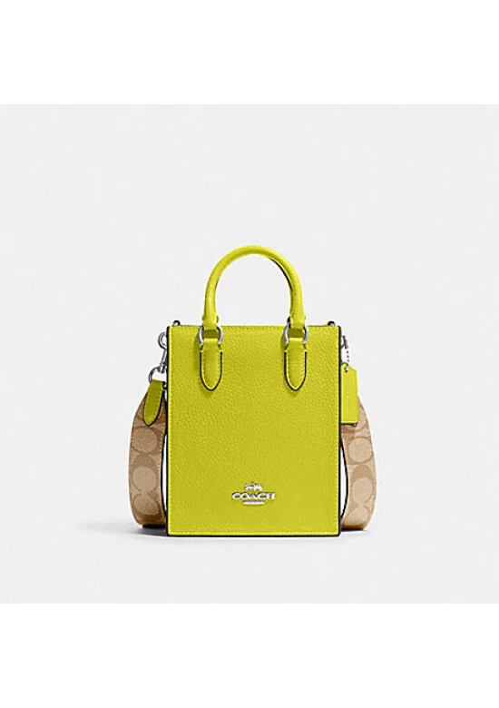 Coach North South Mini Tote with Signature Canvas Lime Women