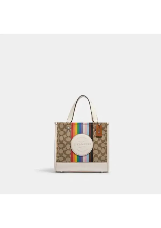 Coach Dempsey Tote 22 In Signature Jacquard With Rainbow Stripe Women