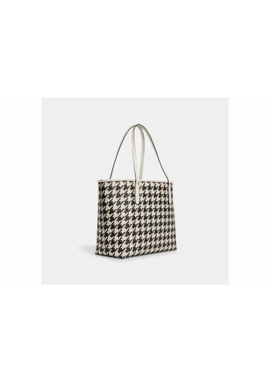 Coach City Tote with Houndstooth Print Cream Black Women