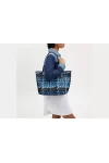 Coach City Tote with Graphic Plaid Print Blue Multi Women