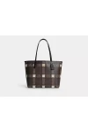 Coach City Tote with Brushed Plaid Print Brown Multi Women