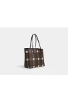 Coach City Tote with Brushed Plaid Print Brown Multi Women