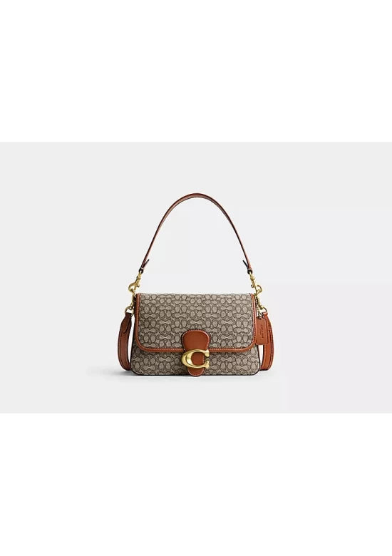 Coach Soft Tabby Shoulder Bag in Micro Signature Jacquard Cocoa Burnished Amb Women