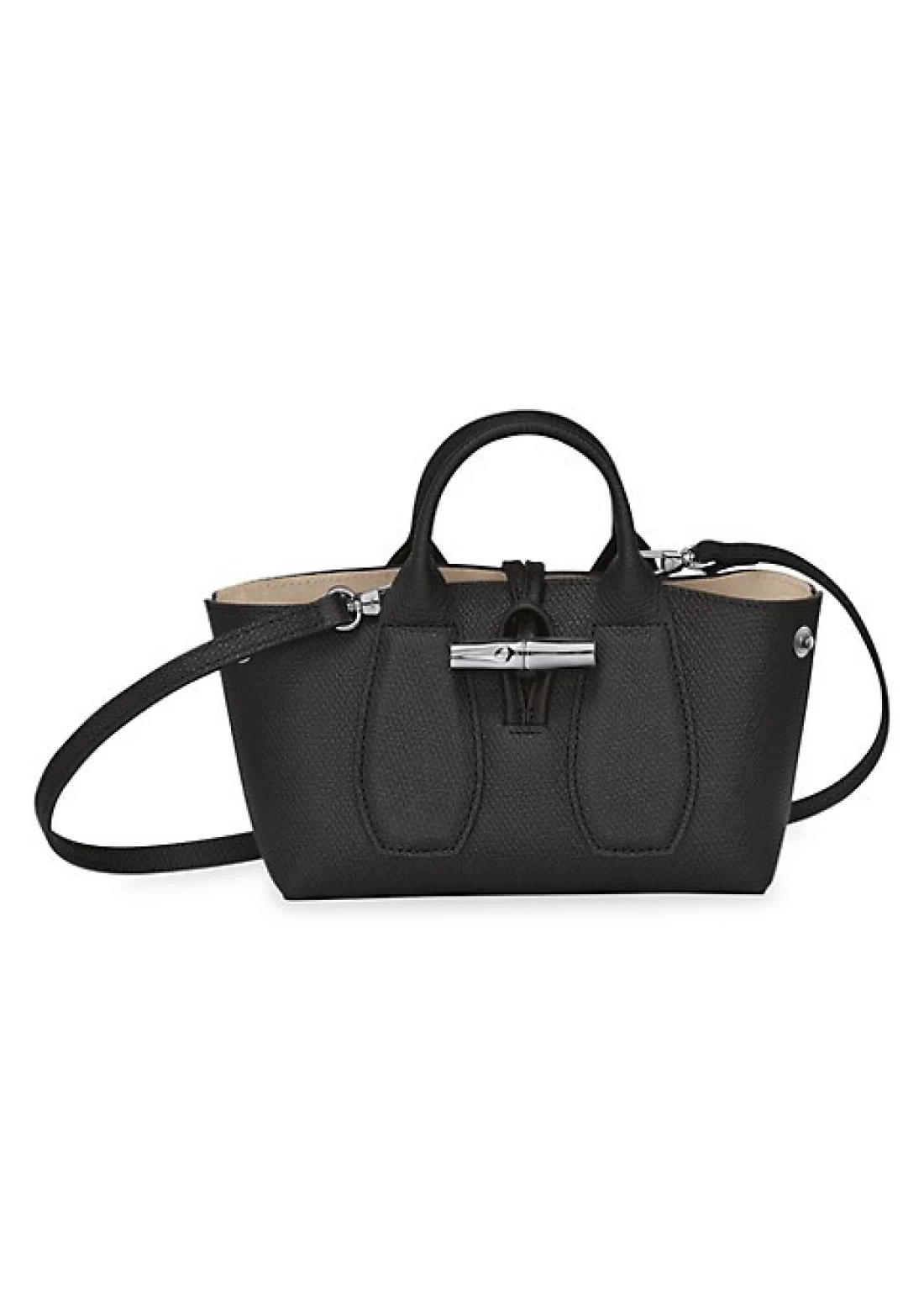 Longchamp Roseau Leather Bag with Toggle Black Double Strap Purse