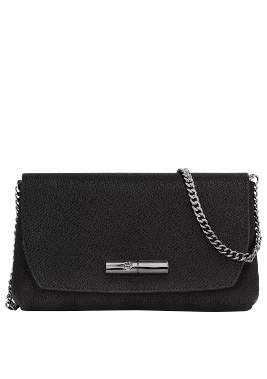 Longchamp Roseau Clutch Black Leather Women