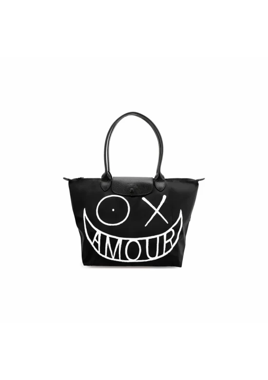 Longchamp X André Joint Le Pliage 31 Graffiti Printed Canvas Shoulder Bag Black Women