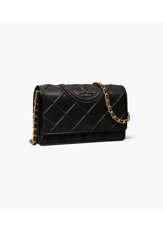 Tory Burch Fleming Soft Chain Wallet Black Women