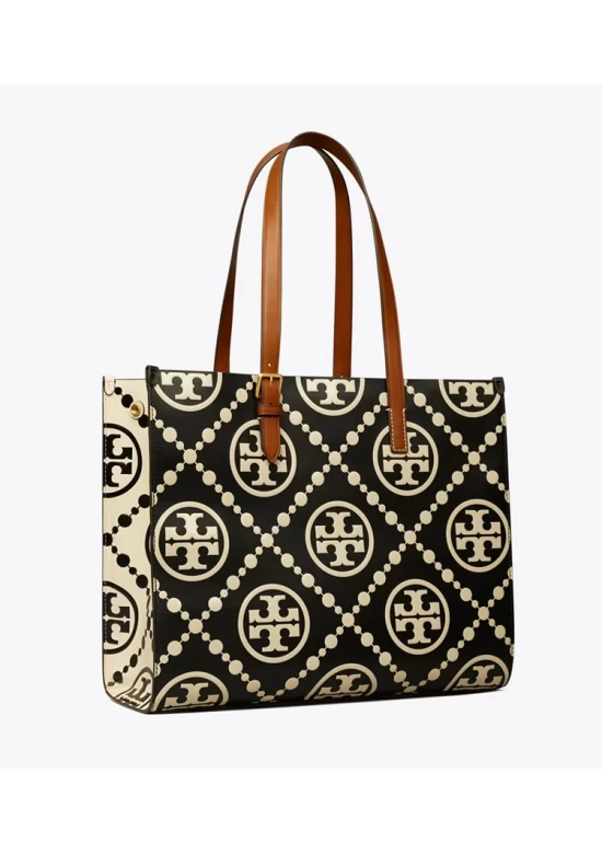 Tory Burch T Monogram Contrast Embossed Tote Black Women