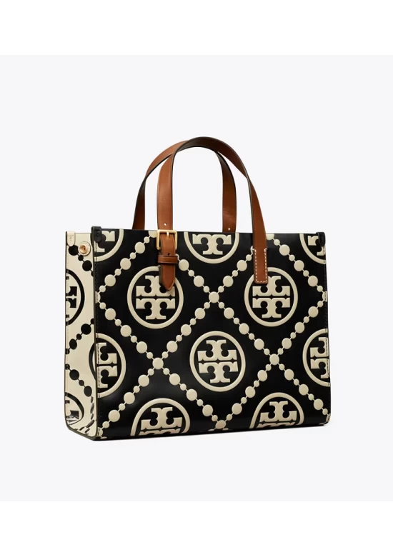 Tory Burch T Monogram Contrast Embossed Small Tote Black Women