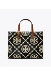 Tory Burch T Monogram Contrast Embossed Small Tote Black Women