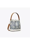 Tory Burch T Monogram Denim Bucket Bag Pearl Blue Women