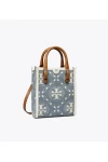 Tory Burch Mini T Monogram Denim Tote Pearl Blue Women