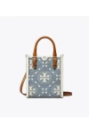 Tory Burch Mini T Monogram Denim Tote Pearl Blue Women