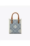 Tory Burch Mini T Monogram Denim Tote Pearl Blue Women