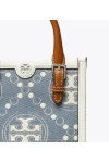 Tory Burch Mini T Monogram Denim Tote Pearl Blue Women