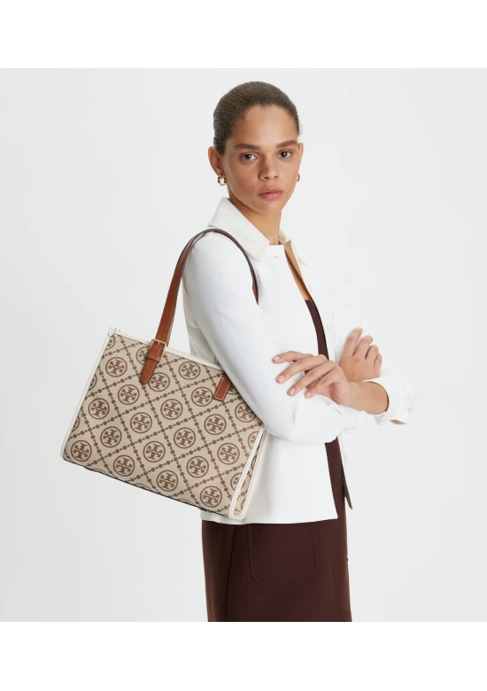 Tory Burch Small T Monogram Tote Hazelnut Women