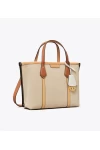 Tory Burch Small Perry Canvas Triple Compartment Tote Natural Women